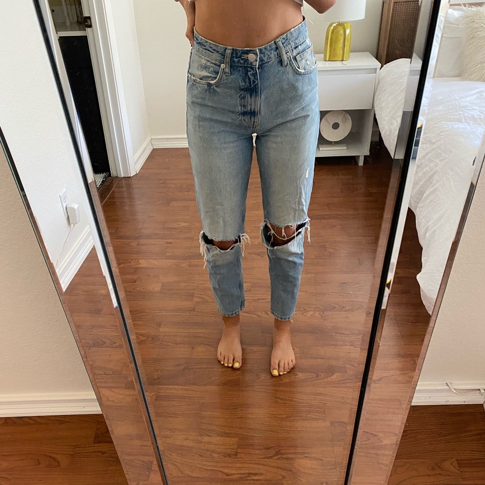 ZARA Distressed High Rise Mom Jeans